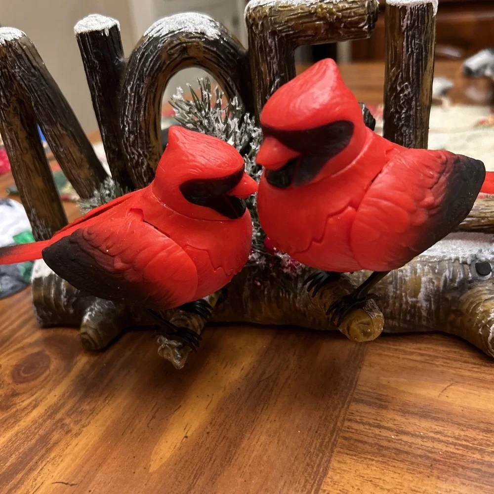 Lot 2 Plastic Tweeting Red Bird Animated Decor‎ Christmas Winter NOEL